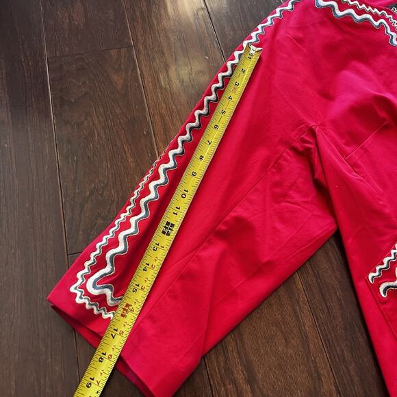 Bob Mackie Wearable Art QVC red collarless embroidered full zip jacket Sz 1X - Picture 2 of 9